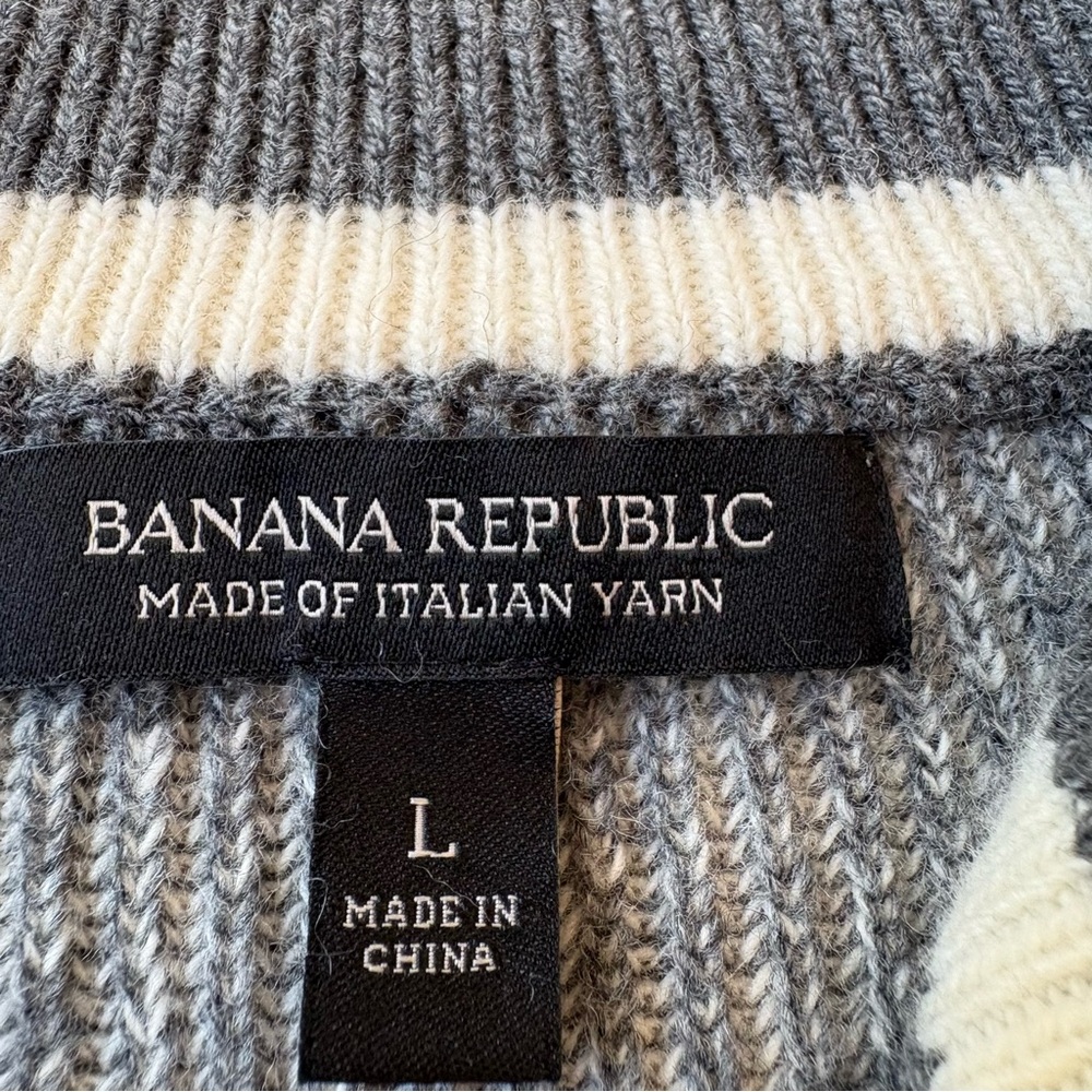 Banana Republic Italian Yarn Merino Wool Gray 1/4 Zip Men’s Sweatersize L Cozy - Picture 2 of 15